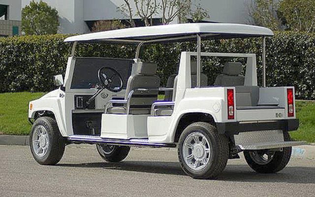 6 Passenger White Hummer Limo Golf Cart affordable golf cart rental, golf cart rent marathon