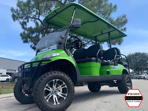Light Green Elite EV 6 Passenger Lifted Golf Cart affordable golf cart rental, golf cart rent marathon
