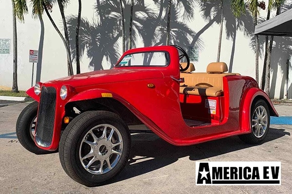 Red America EV California Roadster 4 Passenger Golf Cart affordable golf cart rental, golf cart rent marathon
