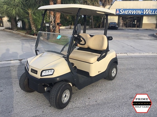 Tan Club Car 2 Passenger Golf Cart affordable golf cart rental, golf cart rent marathon