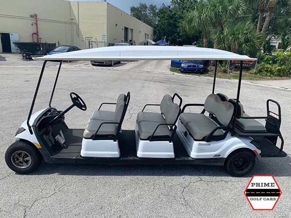White 8 Passenger Yamaha Limo Golf Cart affordable golf cart rental, golf cart rent marathon