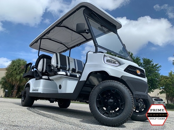 White Bintelli Nemesis 6 Passenger Golf Cart affordable golf cart rental, golf cart rent marathon