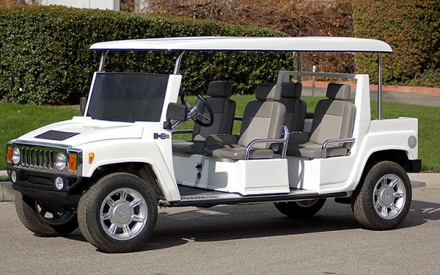White Hummer Limo Golf Cart affordable golf cart rental, golf cart rent marathon