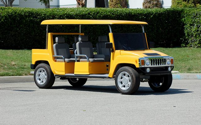 Yellow Hummer Limo Golf Cart affordable golf cart rental, golf cart rent marathon
